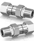 Two chrome 3/8-inch NPT pressure washer swivel fittings, male-to-female adapters, 360-degree anti-twist, 2-piece set.