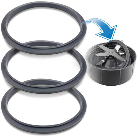 Gasket Seal Ring Replacement For Blenders 900 Series 600W And 900W, Dual Lip Design, Gray Silicone, Set of Three with Blade Example