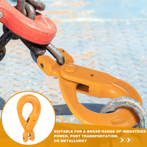 Beefy Heavy Duty Grade 80 Self Locking Hooks 3/8 Inch Steel Clevis 7100 Lb Load Rating Lifting And Tie Down For Safety Chains