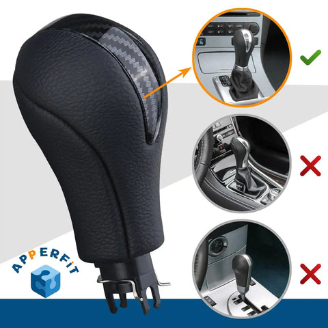 Gear Shift Knob For Automatic Transmission Replacement In Black And Carbon Fiber, Designed To Match OEM Dimensions