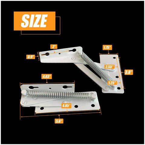 Heavy Duty Flip Up Storage Box Hinges 2 Pack Rust Resistant Cold Rolled Steel Slow Close Spring Action Ultra Smooth Lid Lifts Quiet Durable Performance size diagram