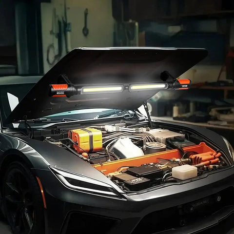Cordless Mechanic Work Bar With Magnetic Base, 1450 Lumens Ultra Bright LED Underhood Light installed on car hood