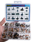 Hand holding 150Pcs Mini Micro Slide Switch Kit With 17 Value Types 2Pin 3Pin 4Pin DIP Toggle Switches On Off And On Off On