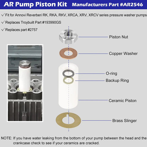 18mm Piston Kit Ceramic Plunger Repair Kit For AR Pump Series RK RKA RKV XRCA XRV XRCV Includes O Rings Backup Rings Slings Washers And Nuts For Quick Fix Fast Easy Install