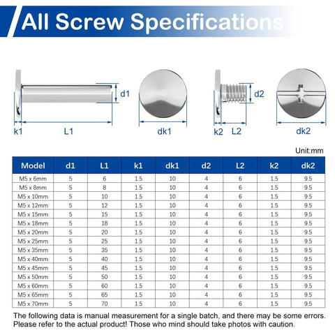 Top Shelf Nickel Plated M5 Binding Screws Boss Grade Chicago Binding Posts specifications table with dimensions in mm.