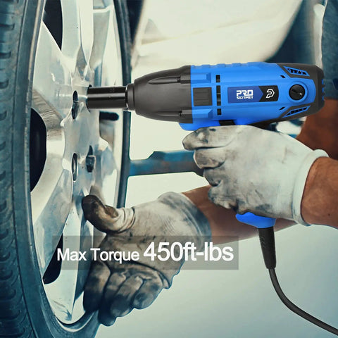 Using 7.5 Amp Electric Impact Wrench 1/2 Inch Drive With 450 Ft Lbs Max Torque 3400 RPM on car wheel