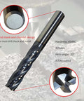 Lzcdelyxiao 1/2" carbide end mill, side view, 4-flute, AlTiN coated, 4" overall length, square end.