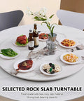 Polished Marble Lazy Susan Turntable Boasting A Smooth Operator Rotation to Level Up Your Dining Setup with various dishes and drinks.