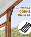 Installed Inside Mount 45 Degree Angle Corner Brace Set for wood posts and beams, showing rust-resistant carbon steel brackets.