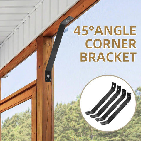 Installed Inside Mount 45 Degree Angle Corner Brace Set for wood posts and beams, showing rust-resistant carbon steel brackets.