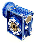Beefy Torque MRV090 Worm Gear Speed Reducer 100 To 1, 56C Mount, visible blue housing and hollow shaft