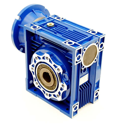 Beefy Torque MRV090 Worm Gear Speed Reducer 100 To 1, 56C Mount, visible blue housing and hollow shaft