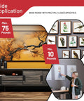 303 Piece Picture Hanging Kit With Heavy Duty Hooks And Organized Compartments For Wall Mounting And Shelf Bracing usage showcasing framed art with max 75 and min 10 pounds.