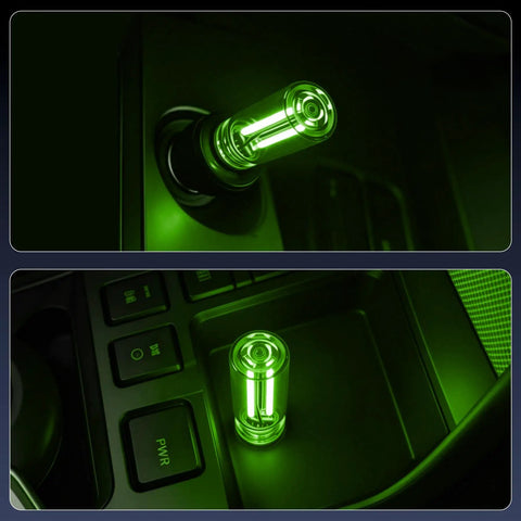 Two Pack Green USB Car Ambient LED Night Lights With Touch Dimmable Glass Bottle Design in car dashboard