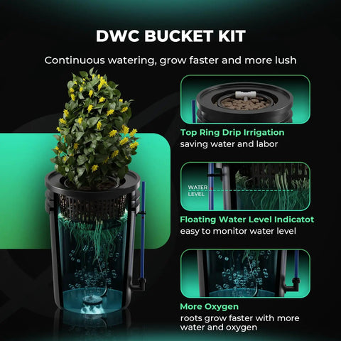 DWC bucket kit showcasing 5 Gallon DWC Hydroponics Grow System For Dope Indoor Growing Deep Water Culture With 8W Air Pump Air Stone Top Drip Kit