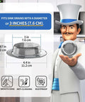 Stainless Steel Kitchen Sink Strainer No Fuss Dishwasher Safe Drain Filter fits 3 inch diameter sink, 4.4 inch outer diameter shown.