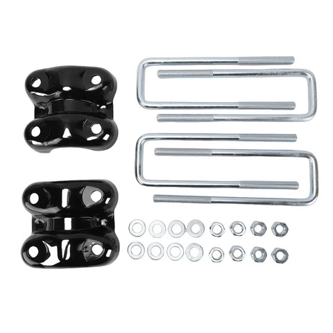 Beef Up Your Chevy With Rear Axle U Bolts And Plates Kit For 2.5 Inch Wide Leaf Springs, 8.75 Inch U Length, Replacement Hardware For C1500 K1500 1988-2000, Solid Axle Support Upgrade; black plates and U-bolts with nuts