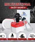DTLHCNCT 180 lb ON/OFF magnet welding holder with carabiner, front view, red top, white base
