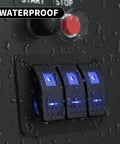 Waterproof 12V Marine Switch Panel With 3 Gang Rocker Switches, Blue LED Illumination, Aluminum Prewired Toggle Panel For Boat