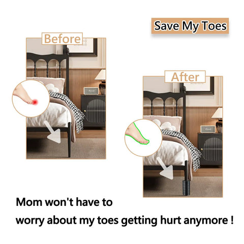 Image showing Easy Peasy Bed Frame Toe Protectors Spiral Foam Leg Covers in use, preventing toe injuries under a bed.
