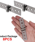 Heavy Duty Eight Piece Kit Of Three Inch Silver Folding Butt Hinges Cut From Genuine 304 Stainless Steel Swinging Free With No Grit Or Rust Clamping Tight On Furniture Doors Windows And DIY Projects Built Solid in hand.
