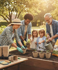 Family gardening with 126 Pack Square Peat Pots 3.15 Inch Seed Starting Pots with drainage, planting seedlings directly.