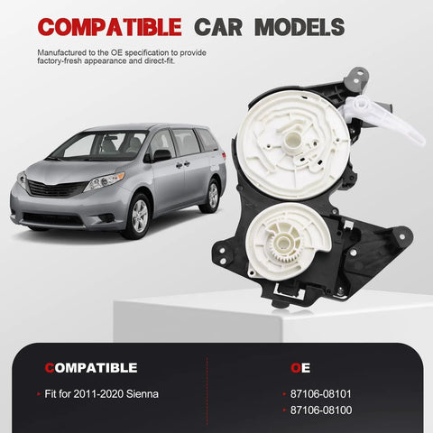 Knockout Heater Blend Air Door Actuator And Ac Climate Servo Motor For Toyota Sienna 2011 To 2020 with compatible car model.