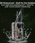 Slick Non Cellular Wifi Trail Camera With Dual Antenna And Beefy 7800 Mah Battery Slings A Lightning Fast Trigger Shot With Killer 64 Mp Pics And Crisp 1296 P Hd Video Plus Ready To Go Memory Card For Zero Headache Outdoor Scouting in waterproof design with water splashing around it.