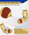 5 Pack Pro Grade Three Eighths Inch Brass Air Brake Line Push To Connect Fittings With Ninety Degree Elbow Three Eighths Inch Tube OD To One Quarter Inch NPT Quick Connect Swivel detail