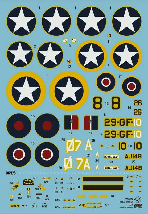 Decal sheet for 1/72 F4F-4 Wildcat Operation Torch Plastic Model Kit Unpainted Assembly Includes Three Decal Options