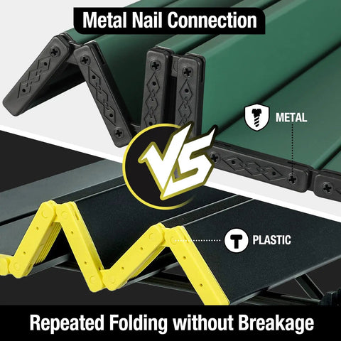 Comparison of metal nail and plastic joint connections on Ultralight Aluminum Camping Side Table With Carry Bag, Portable Beach Table For Outdoor Cooking, Picnic, Camping, Boating And Travel, Easy Foldable Design For Quick Setup And Hassle Free Carry