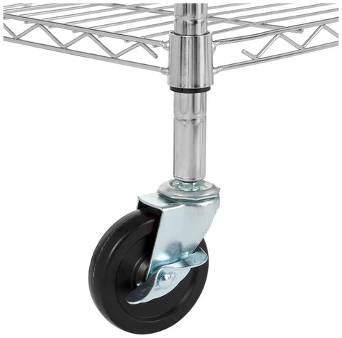 Five Shelf Adjustable Wire Storage Rack Heavy Duty Shelving Unit With Mobile Casters Chrome Steel Build Easy Snap Assembly Real Tough Garage Organizer Glides Anywhere And Takes On Heavy Loads Without Breaking A Sweat