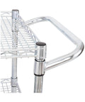 Heavy Duty Metal Rolling Utility Cart With 3 Adjustable Steel Shelves And Handy Handle Bar, NSF Commercial Grade, 500 Lb Capacity, Perfect For Restaurant, Garage, Warehouse, Kitchen, Or Office, 36 Inch Wide handle bar and shelf corner close-up