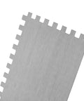 Steel blade of Squared Notch Tile And Flooring Trowel Pro Grade Stainless Steel With Ergonomic Rubber Grip Comfort Handle 11 Inch By 4.75 Inch Blade