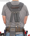 Cooling Mesh Padded Tool Belt Suspenders with heavy duty steel hardware, chest strap, and adjustable fit from rear view