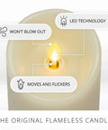 Scalloped Edge Flameless LED Pillar Candle Ivory 3.5 By 8.75 Inches Real Wax Look Battery Operated Moving Flame With Timer Unscented