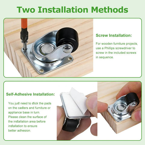Low Profile Nylon Caster Wheels 1/2 Inch Smooth Rolling Swivel Casters For Light Furniture and Home Appliances installation methods on wood.