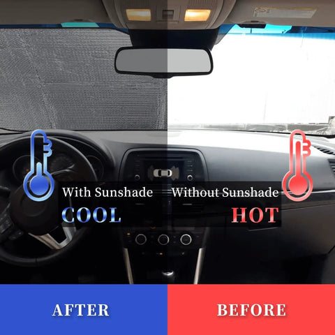 Funny Windshield Sun Shade For Cars Blocks UV Rays And Heat Front Window Sunshade waterproof polyester before and after cooling effect