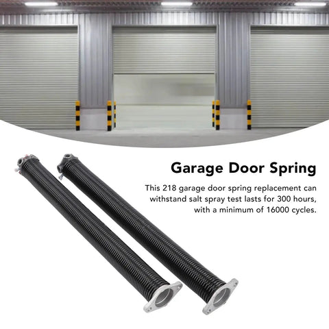 Heavy Duty Garage Door Spring Set Left Right Replacement Kit for Standard Homes And Shops, Robust Steel Torsion System For Secure Up And Down Motion, 218 Inch Long High Load Capacity. Two black torsion springs for garage doors