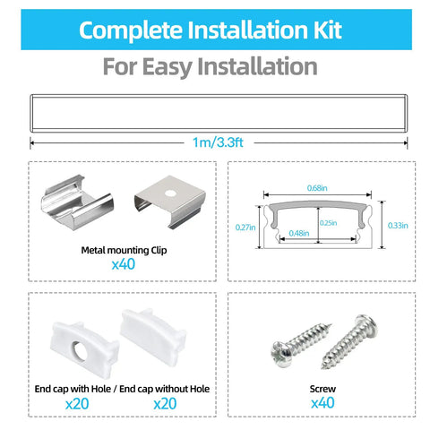 U Shape LED Aluminum Channel System With Milky White Diffuser Cover 20 Pack 3.3ft Lengths For 2835 5050 5630 LED Strips With Mounting Clips End Caps And Easy Cut Install