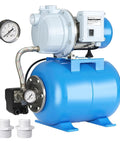 Powerful 1.5HP Shallow Well Pump With Pressure Tank For Home Garden Lawn Farm Irrigation, Automatic 1340GPH Water Booster