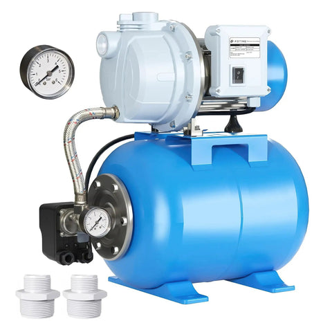 Powerful 1.5HP Shallow Well Pump With Pressure Tank For Home Garden Lawn Farm Irrigation, Automatic 1340GPH Water Booster