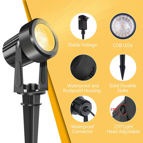 Low Voltage Outdoor Landscape Lighting Kit With Transformer 27V LED Spotlights 44ft Cable IP65 Waterproof Detail View