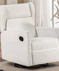 Comfy Teddy Upholstered Nursery Rocking Chair With Swivel Rocker Recliner And Manual Glider For Living Room Bedroom Or Office Beige Fabric Soft Plush Comfort in room setting