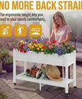 Raised Garden Bed On Wheels With Legs And Lockable Casters, Weather Resistant HDPE Elevated Planter Box, Double Tier Poly Wood Garden Bed For Backyard, Patio Or Balcony, Easy Mobility And Durable Outdoor Use with flowers and gardening tools.