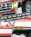 Chevrolet K10 One Eighteen Scale RC Truck With 4WD Dual Speed Switch LED Lights Off Road Crawler For Adults Officially Licensed Chevy Pickup Model In Red showcasing two-tone color and plating details.
