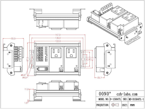 Technical diagram of Two Channel IoT Relay Outlet Module For Smart Home Projects With Built In 10 Amp Relays, AC 120V Control