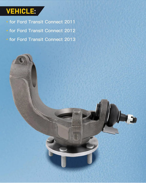 Front Left Steering Knuckle Assembly With Wheel Hub Bearing For Ford Transit Connect 2011 2012 2013 2Liter LK013 OE Replacement Durable Steel Front Wheel Hub Knuckle Built For Reliable Steering And Vibration Control