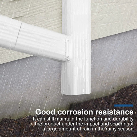 Downspout Y Connector 2x3 Left High Gloss White Aluminum No Fuss Easy Clamp On For Double Downspouts installed on wall