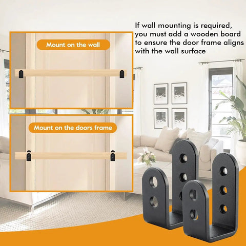 Heavy Duty 2x4 Door Barricade Brackets U Shaped Security Braces For Indoor And Outdoor Doors Black Finish 2 Pack Rugged Carbon Steel Construction For Extra Home Security installed view